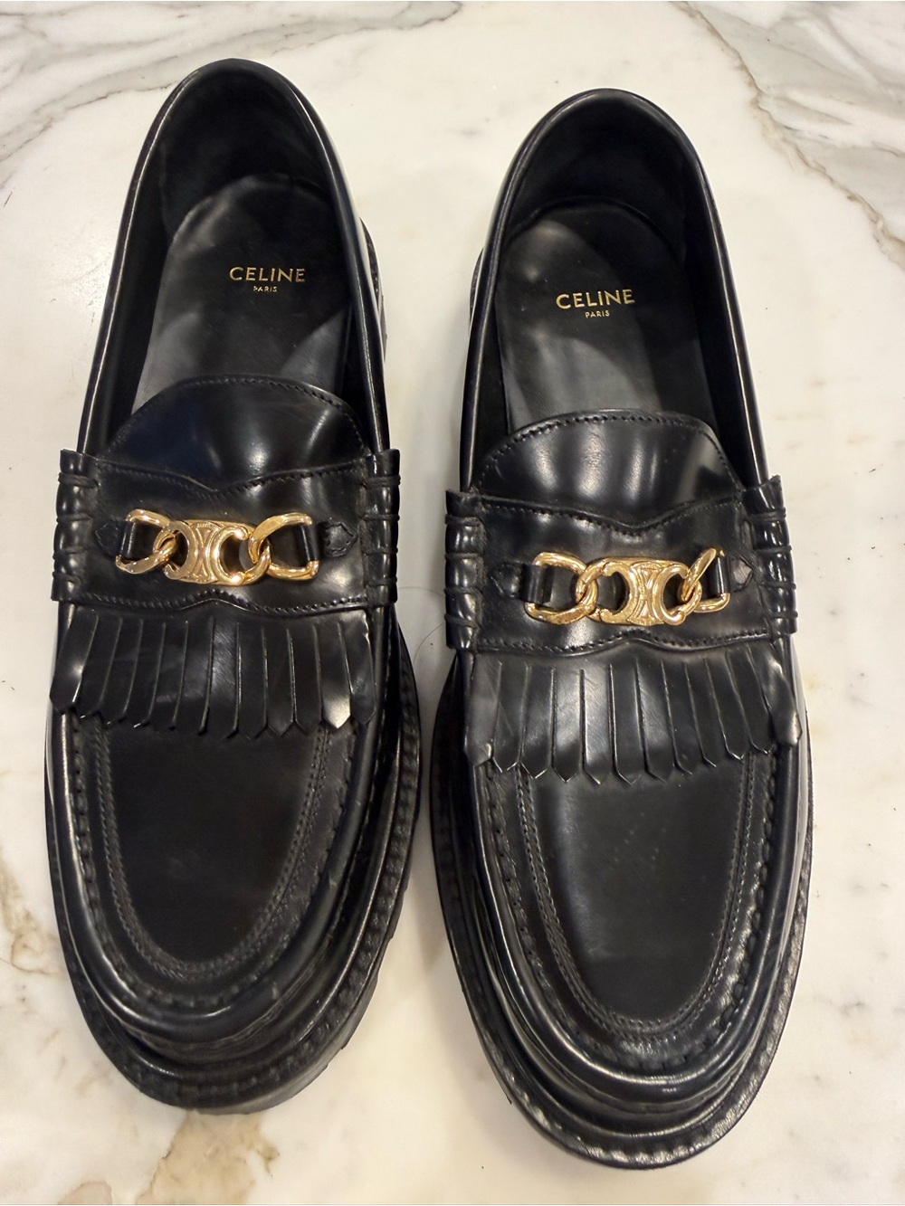 CELINE Margaret Loafer with Triomphe Chain in polished black bull